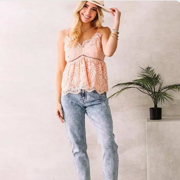 NWT Willow & Root Women's Blush Pink Crochet Lace Baby Doll Cami Top SZ XL - Picture 3 of 7